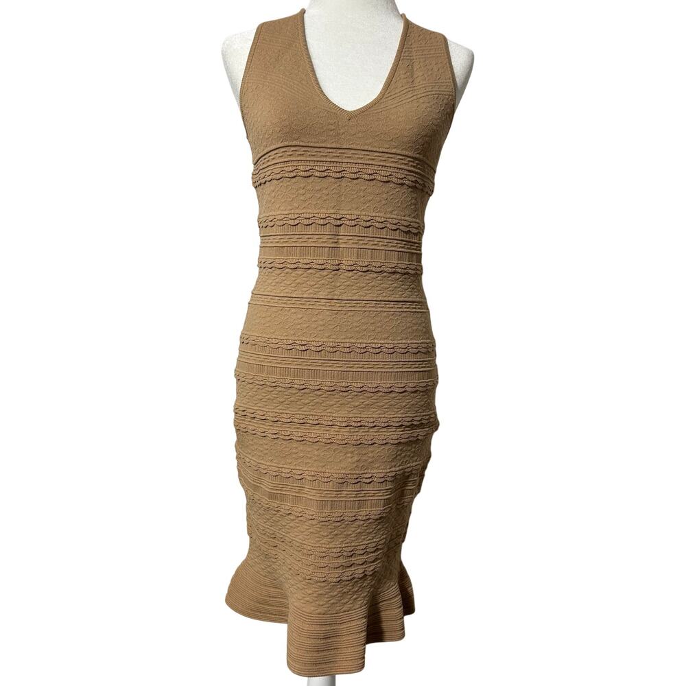 Marciano Guess Sleeveless V Neck Bodycon Bandage Sweater Dress Size M Beige Tan